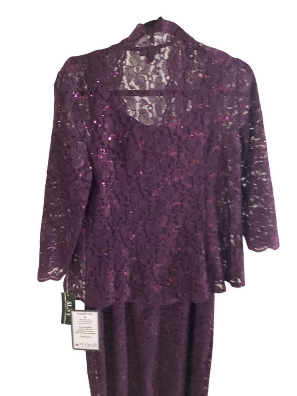 SL FASHIONS  LACE JACKET MIDI DRES  2 piece Set Eggplant 6  NWT - Picture 6 of 8